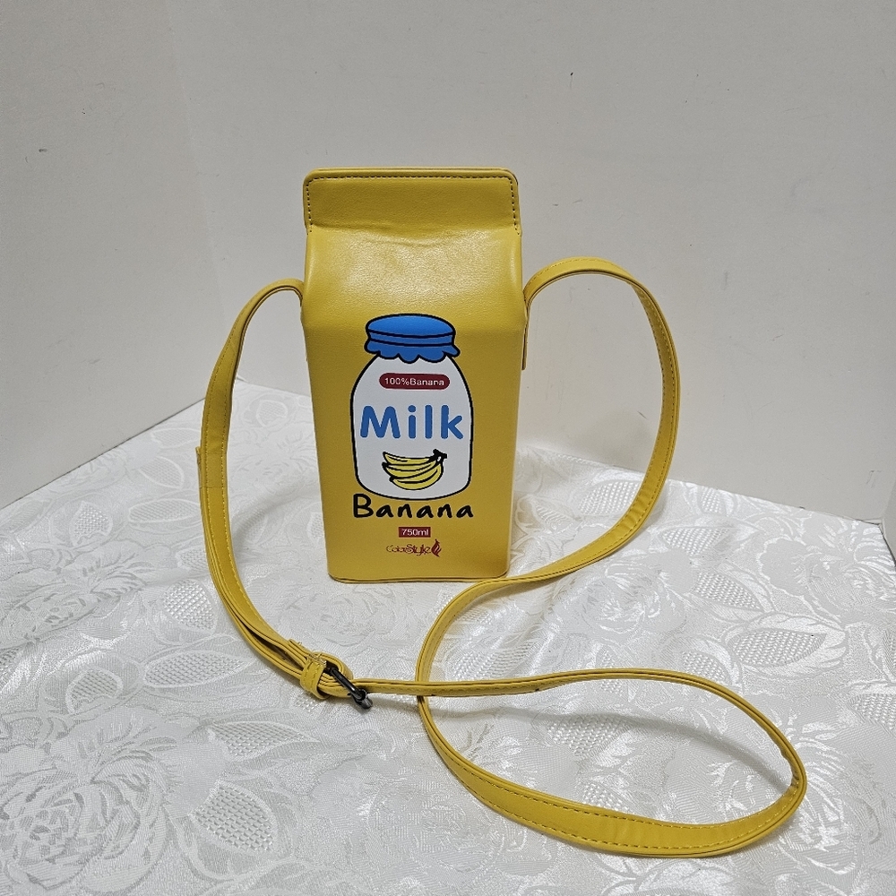 Rare Yellow Banana-Milk Carton Crossbody Bag - Picture 1 of 4